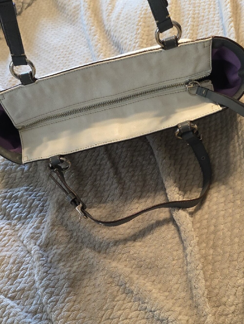Coach Two-Tone Cream and Dark Gray Shoulder Tote - Picture 13 of 13